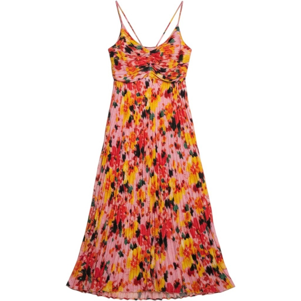 Nanette Lepore Pink Floral Strappy Boho Ruched Pleated Maxi Dress Size 14